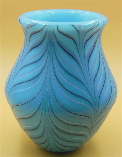 Superb 1975 Fenton Robert Barber Blue Pulled Feather Vase Triple Signed Coa Ebay