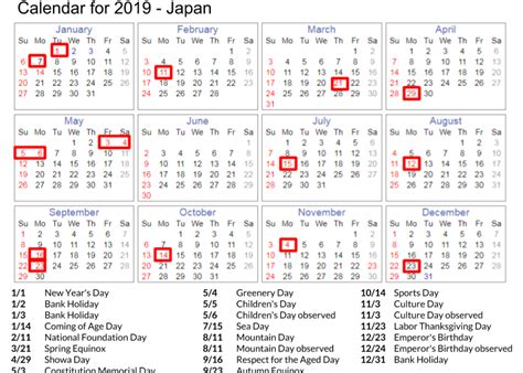 Image result for 2019 japan calendar with holidays | Japan travel ...