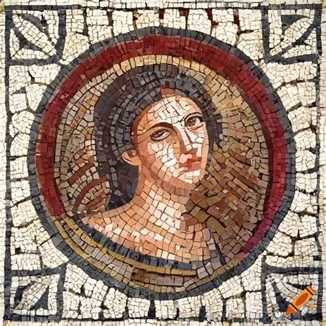 Roman Mosaic With The Portrait Of A Graceful And Beautiful Woman In A