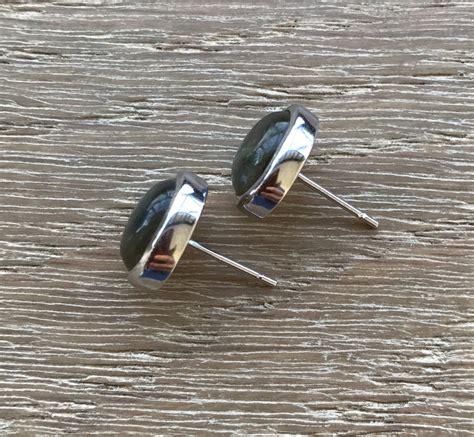 Oval Labradorite Stud Earring Boho Silver Labradorite Earring