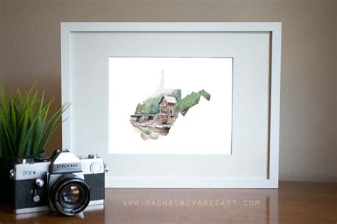 West Virginia Art Print West Virginia Map Art Watercolor - Etsy