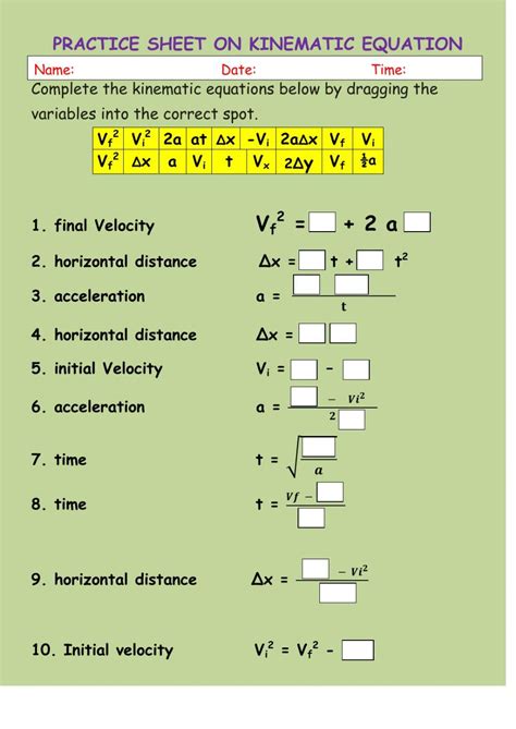 476550 Practice Sheet On Kinematic Equations Duke