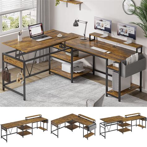 SEDETA L Shaped Desk with Lift Top, Convertible Home Office Desk, L ...