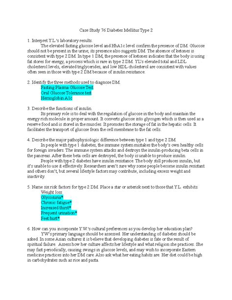 DM II Case Study Case Study 76 Diabetes Mellitus Type 2 Interpret Y