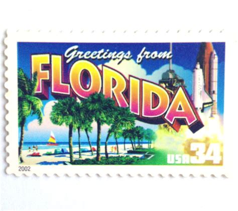 5 Florida Vintage Postage Stamps Unused Greetings From Florida Stamps Edelweiss Post