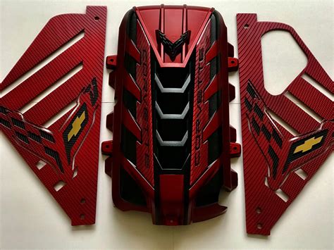 2020 24 Corvette C8 Engine Cover Edge Red Black Emblem Carbon Fiber Pkg Ebay