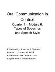 Jhordan Valiente 11 Jacinto HUMSS Oral Communication Module 6 Pdf