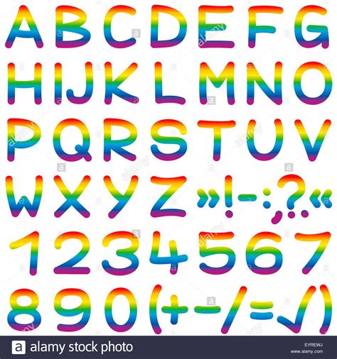 Download this stock image: Rainbow colored alphabet - letters, numbers