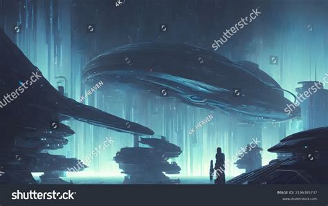 Artistic Painting Concept Spaceship Futuristic Landscape Stock Illustration 2196385737 ...