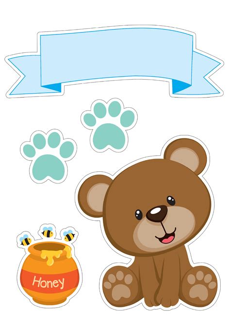 Bear Boy with Honey Free Printable Cake Toppers. - Oh My Baby!