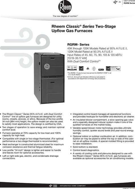 Rheem Classic Series Up To 95 Afue 2 Stage V S Ecm Specification Sheet