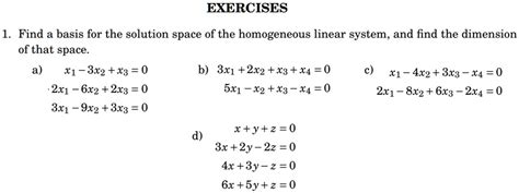 Solved Exercises Find A Basis For The Solution Space Of The Homogeneous Linear System And Find