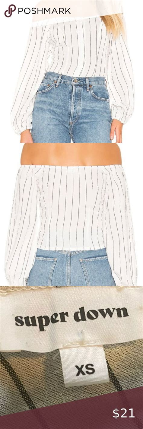 Superdown Kaylee Button Up Off The Shoulder Top Black And White