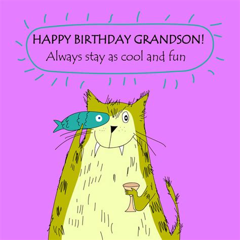 Happy Birthday Grandson Funny Cat And Fish | Boomf