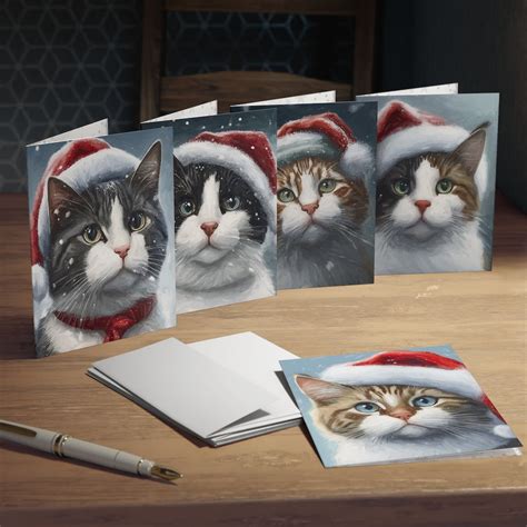 Cat Christmas Cards 5 Pack Of Christmas Cat Cards Etsy