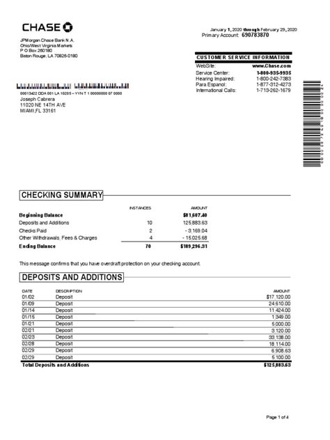 Chase Bank Statement Template 1 2 Pdf Cheque Deposit Account