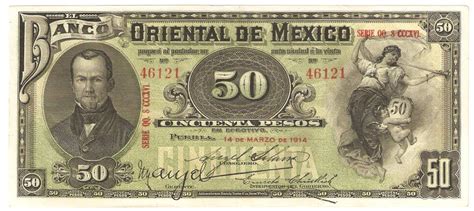 Mexican Banknotes 50 Pesos Banknote 1914 Banco Oriental De Mexicoworld