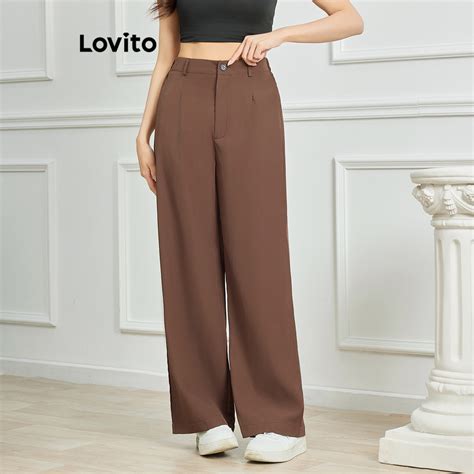 Lovito Women Casual Plain Pleated Pants L112ED508 Shopee Philippines