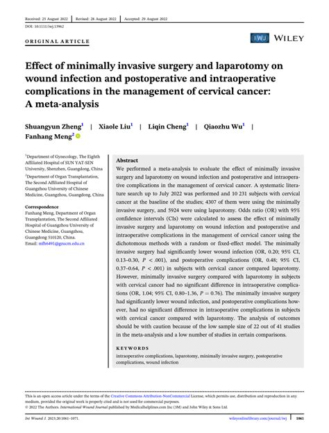 PDF Effect Of Minimally Invasive Surgery And Laparotomy On Wound