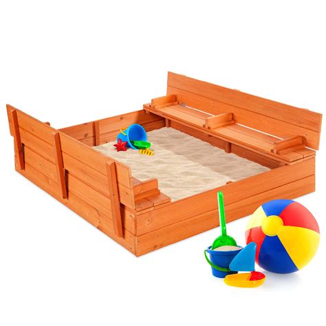 Best Choice Products 47x47in Kids Large Wooden Sandbox For Backyard