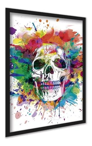 Quadro Decorativo Caveira Colorido Tinta Skull A X Cm Mercadolivre