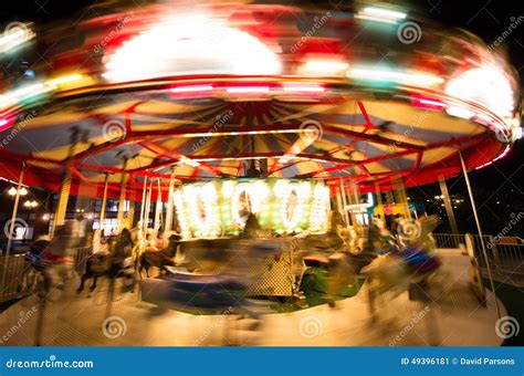 Spinning Carousel At Night Stock Image Image Of Blur 49396181