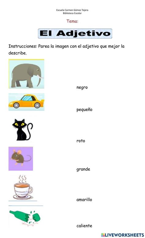 Adjetivo Interactive Activity For Primaria Live Worksheets