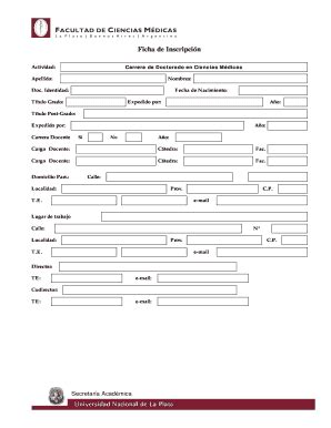 Fillable Online Ficha De Inscripci N Facultad De Ciencias M Dicas Fax