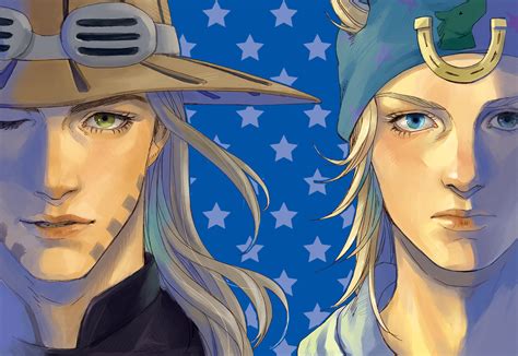 Safebooru Beard Blonde Hair Blue Eyes Facial Hair Green Eyes Gyro Zeppeli Hat Johnny Joestar