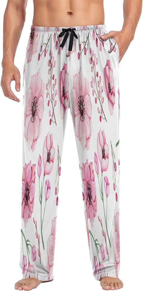 Freeamg Pink Flowers And Berries Pajama Pants For Men Men S Separate Bottoms Pure Cotton