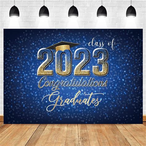 Class Of 2023 Graduation Backdrop Black Gold Glitter Balloons Congrats Grad Prom Party