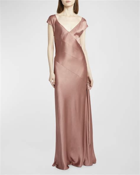 Alberta Ferretti Cold Shoulder Cowl Satin Gown Neiman Marcus