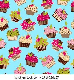 Vector Seamless Pattern Cute Cupcakes Stars Stock Vector Royalty Free