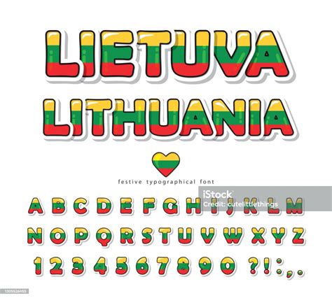 Lithuania Cartoon Font Lithuanian National Flag Colors Paper Cutout Glossy Abc Letters And