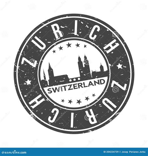 Zurich Switzerland Europe Stamp Logo Icon Symbol Design Skyline City