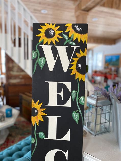 Welcome Sign Sunflower Welcome Sign Tall Welcome Sign Porch Etsy