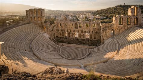 View Of Odeon Of Herodes Atticus On The Acropolis Of Athens At Sunset