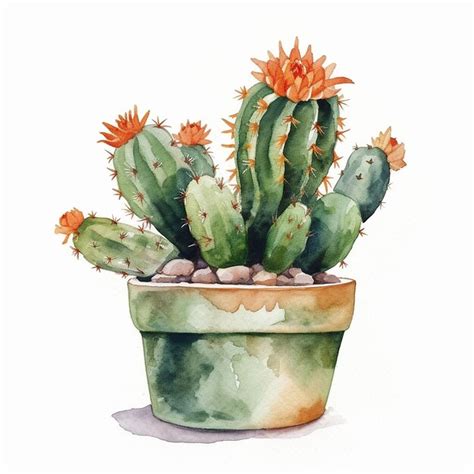 Premium Photo Aesthetic Cactus Plant On Watercolor Illustration