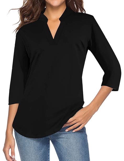 Hubery 34 Sleeve Pullover V Neck Relaxed Fit Top Womens 1 Pack