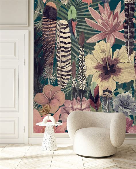 Bungalow Rose Feathers And Flowers Wall Mural Wayfair