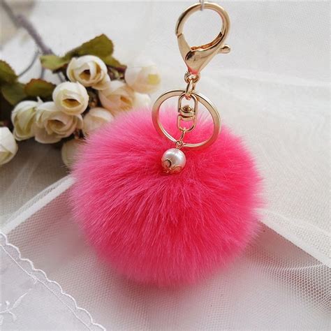 8cm Fluffy Keychain Fur Pom Pom Key Chain Faux Rabbit Hair Trinket For