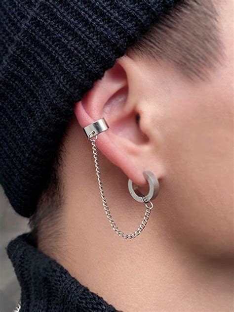 1pc Men Chain Decor Ear Cuff Ear Cuff Men Earrings Ear Cuff Chain