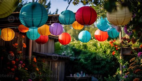 Chinese lanterns illuminate night sky at celebration generated by AI ...