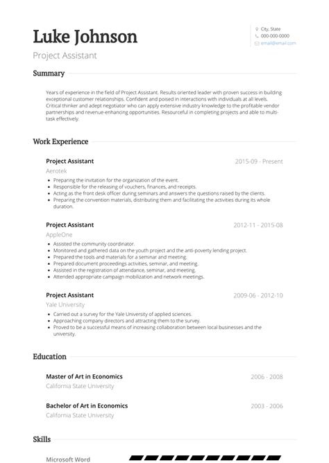 Project Assistant Resume Sample