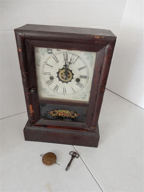 Antique Waterbury Clock Co Wind Up Floral Mantel Gong Clock Alarm