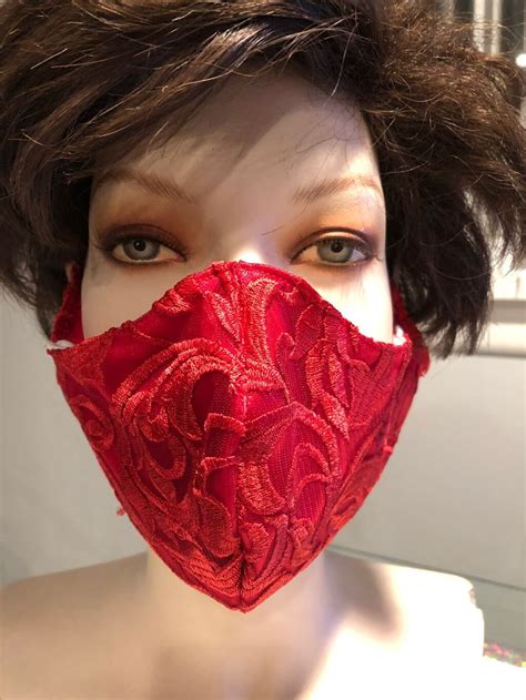 Red Lace Face Mask For Women Bridal Lace Face Mask Wedding Etsy