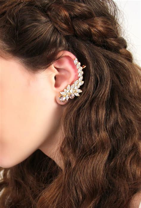 Ear Cuff Earrings Bridal Climber Crystal Earrings Crystal Ear Climber