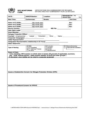 Fillable Online Unhcr Annex 11 Refugee Process Determination Monitoring