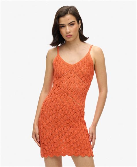 Womens Crochet Cami Mini Dress In Hot Coral Superdry Uk