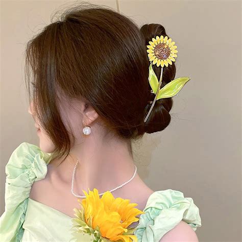 Pinza De Pelo De Flor De Metal Para Mujer Horquilla Elegante De Girasol